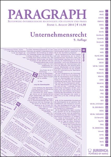 Unternehmensrecht: Paragraph. Seitenweise österreichische Rechtstexte für Studium und Praxis (Edition Juridica) Law