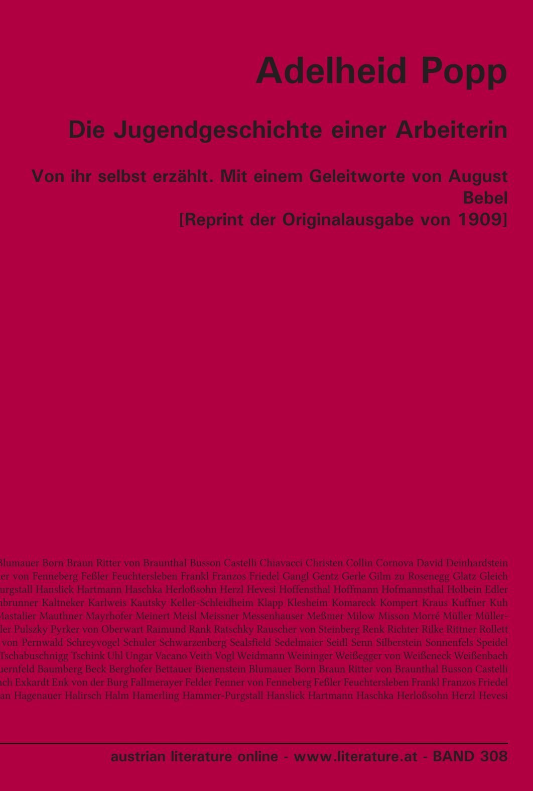 Die Jugendgeschichte einer Arbeiterin: Von ihr selbst erzählt. Mit einem Geleitworte von August Bebel Politics & History