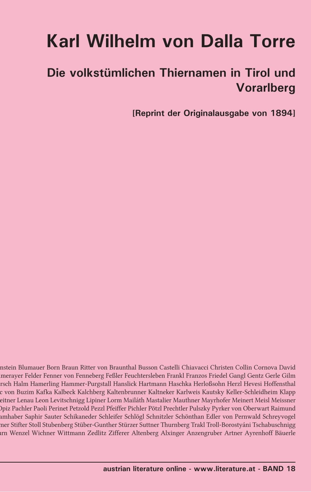 Die volkstümlichen Thiernamen in Tirol und Vorarlberg: book