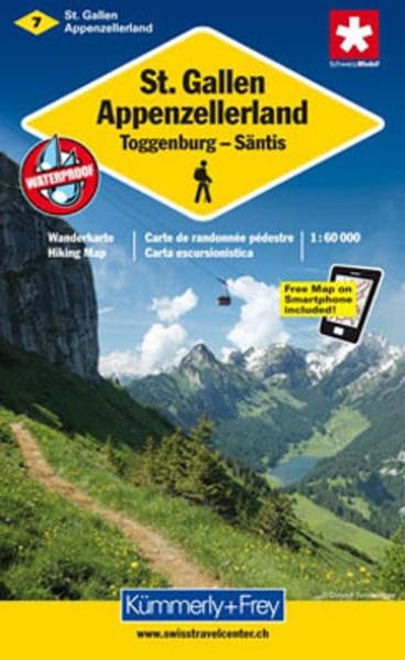 St. Gallen - Appenzellerland: Nr. 7, Wanderkarte. Massstab 1:60000, waterproof, Free Map on Smartphone included (Kümmerly+Frey Wanderkarte 1:60.000, Band 7) Leisure, Home & Garden