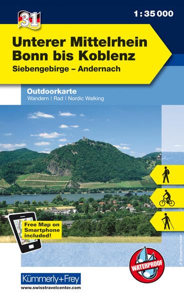 Unterer Mittelrhein - Bonn bis Koblenz Nr. 31 Outdoorkarte Deutschland 1:35 000: Siebengebirge, Andernach, water resistant, free Download mit HKF Maps ... Outdoorkarten Deutschland, Band 31) Leisure, Home & Garden
