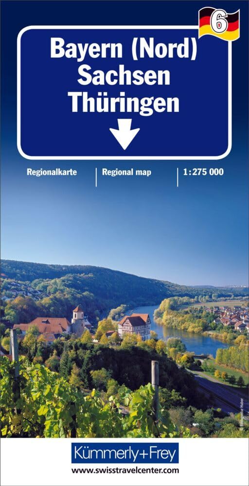 Kümmerly+Frey Regional-Strassenkarte 6 Bayern Nord 1:275.000: Mit Sachsen und Thüringen. Inkl. Ortsverzeichnis und Reiseinformationen. Matt laminiert Leisure, Home & Garden