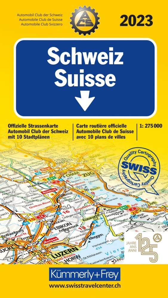 Schweiz ACS 2023 1:275 000: Offizielle Strassenkarte Automobilclub der Schweiz mit 10 Stadtpläne (Kümmerly+Frey Strassenkarten) Leisure, Home & Garden