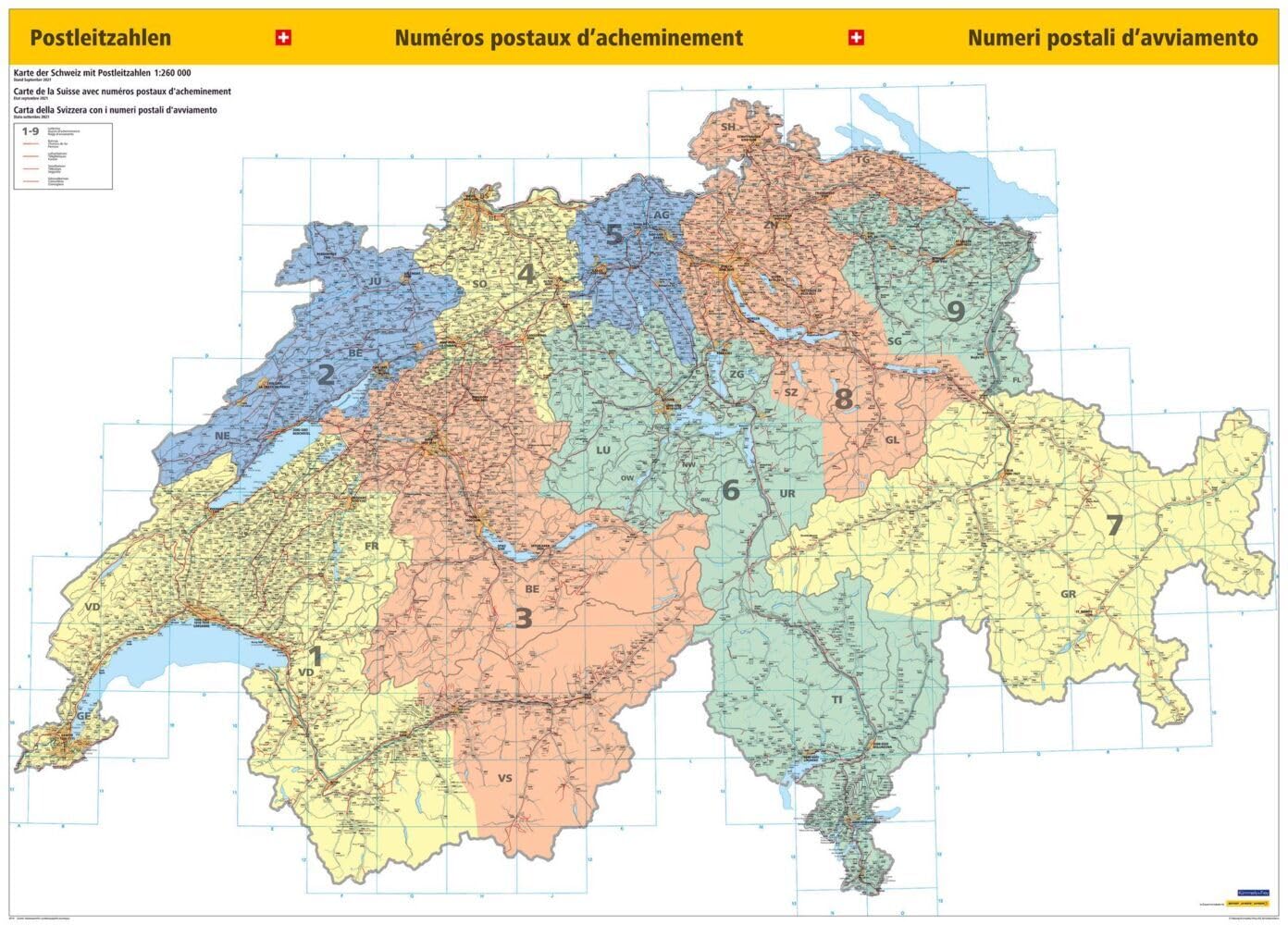 Kümmerly+Frey Schweiz, Postleitzahlenkarte Poster 1:260.000: Mit sämtlichen PLZ der Schweiz (Kümmerly+Frey Thematische Karte) Leisure, Home & Garden