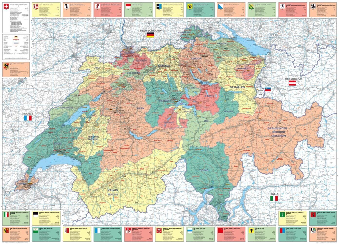 Kümmerly+Frey Schweiz, Karte politisch Poster 1:275.000: Landkarte mit Kantonen, Bezirken und Gemeinden (Kümmerly+Frey Thematische Karte) Leisure, Home & Garden