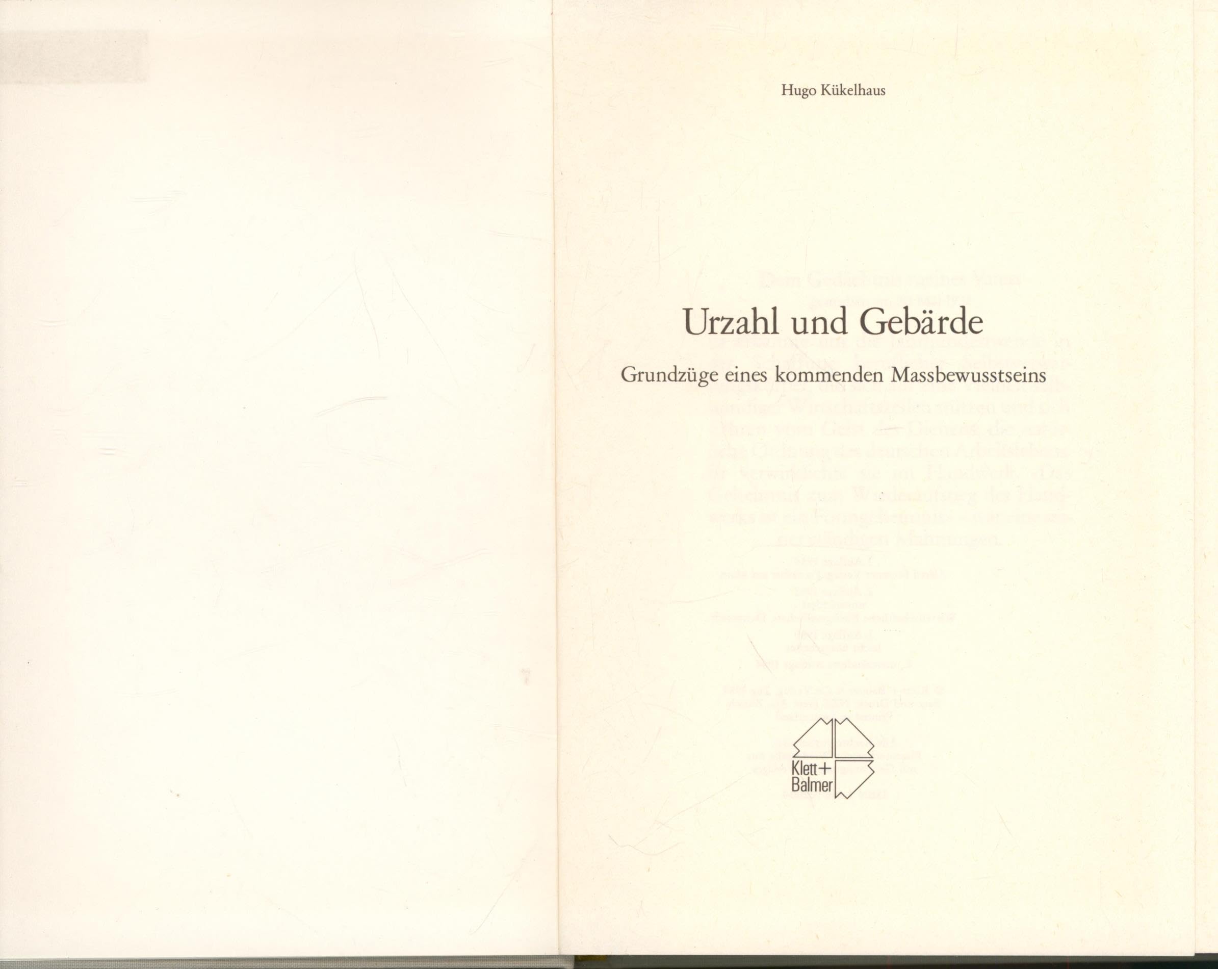 Urzahl und Gebärde: Grundzüge eines kommenden Massbewusstseins Philosophy