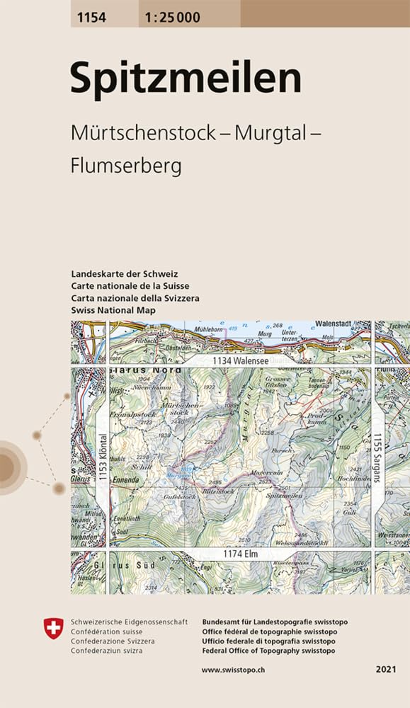1154 Spitzmeilen: Mürtschenstock - Murgtal - Flumserberg (Landeskarte 1:25 000, Band 1154) Leisure, Home & Garden