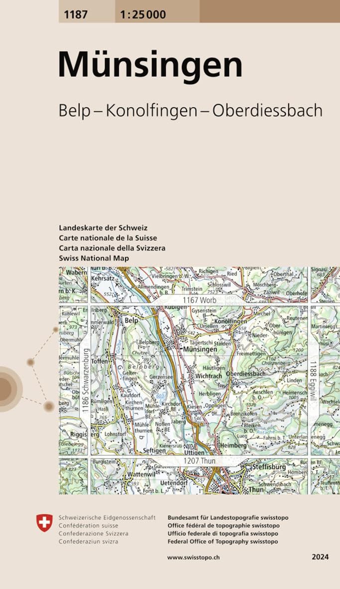1187 Münsingen: Belp - Konolfingen - Oberdiessbach (Landeskarte 1:25 000, Band 1187) Leisure, Home & Garden