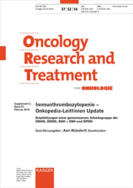 Immunthrombozytopenie - Onkopedia-Leitlinien Update: Empfehlungen einer gemeinsamen Arbeitsgruppe der DGHO, ÖGHO, SGH + SSH und GPOH. Supplementheft: ... and Treatment 2014, Band 37, Suppl. 2 Medicine