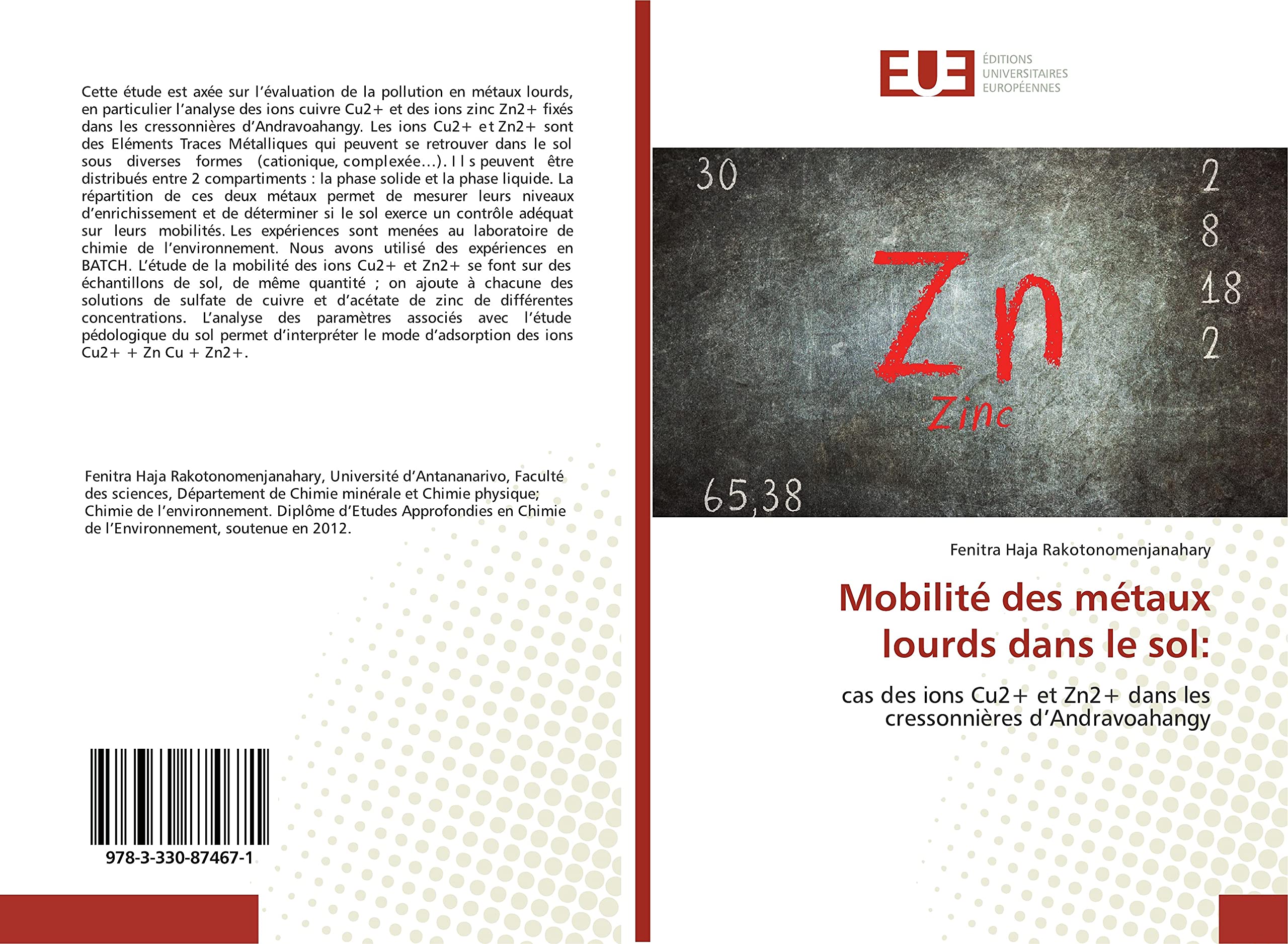 Mobilité des métaux lourds dans le sol:: cas des ions Cu2+ et Zn2+ dans les cressonnières d’Andravoahangy book