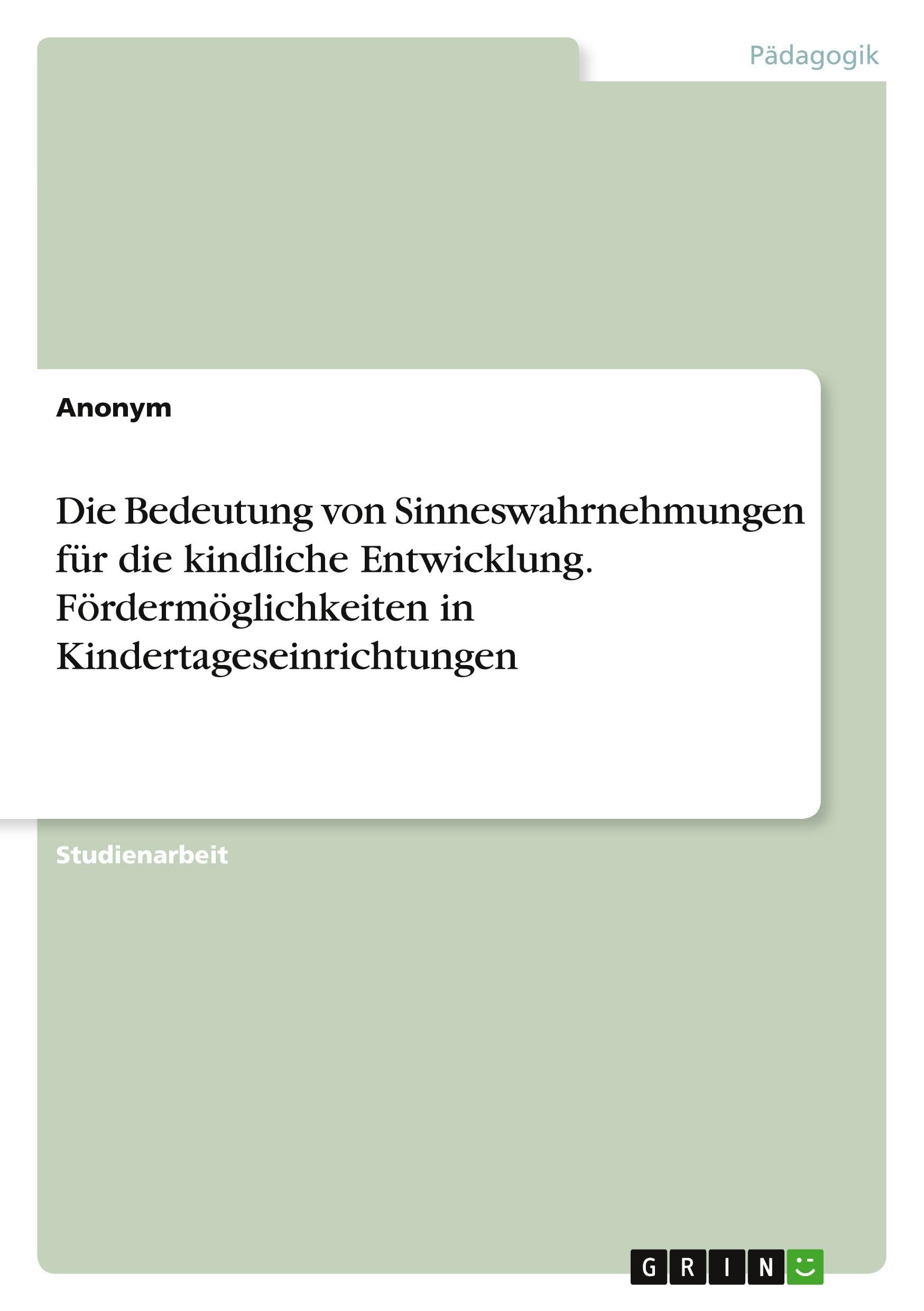 Die Bedeutung von Sinneswahrnehmungen für die kindliche Entwicklung. Fördermöglichkeiten in Kindertageseinrichtungen Education & Training