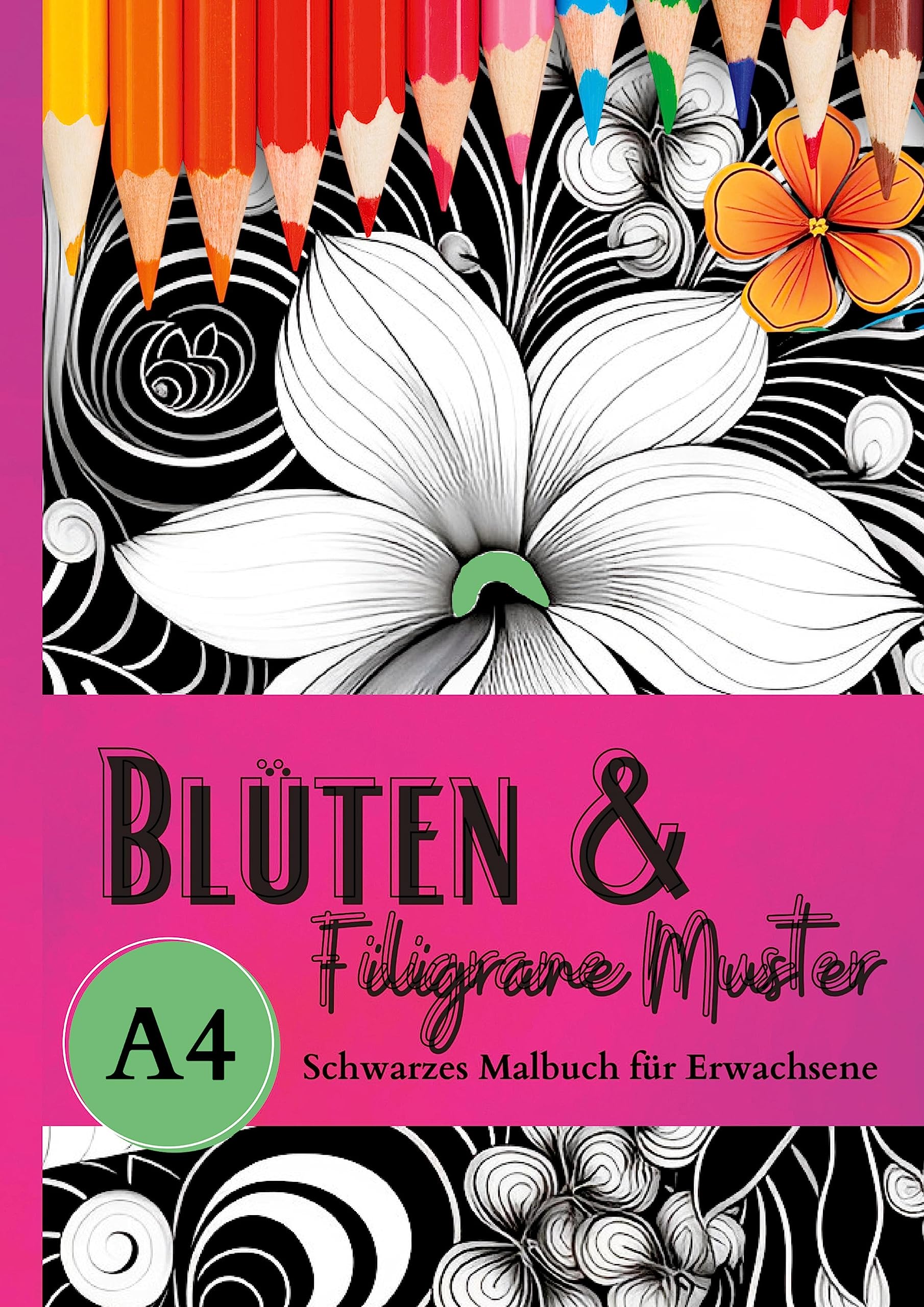 Schwarzes Malbuch für Erwachsene "Blüten & Filigrane Muster" Hobbies & Crafts