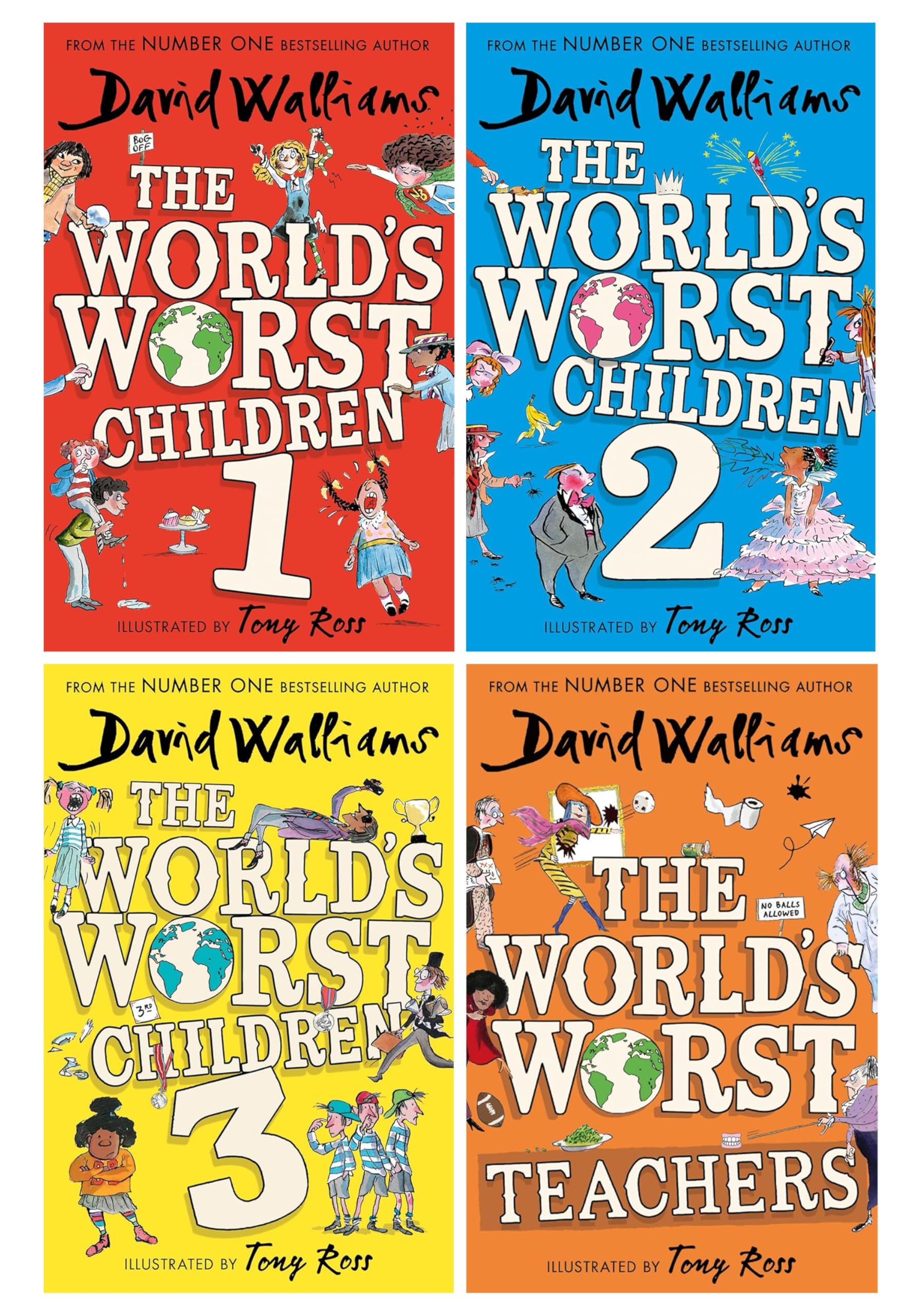 The World's Worst Children Series by David Walliams: Illustrated 4 Books Collection Set (The World’s Worst Children 1, 2, 3 and The World’s Worst Teachers) Novels & Short Stories