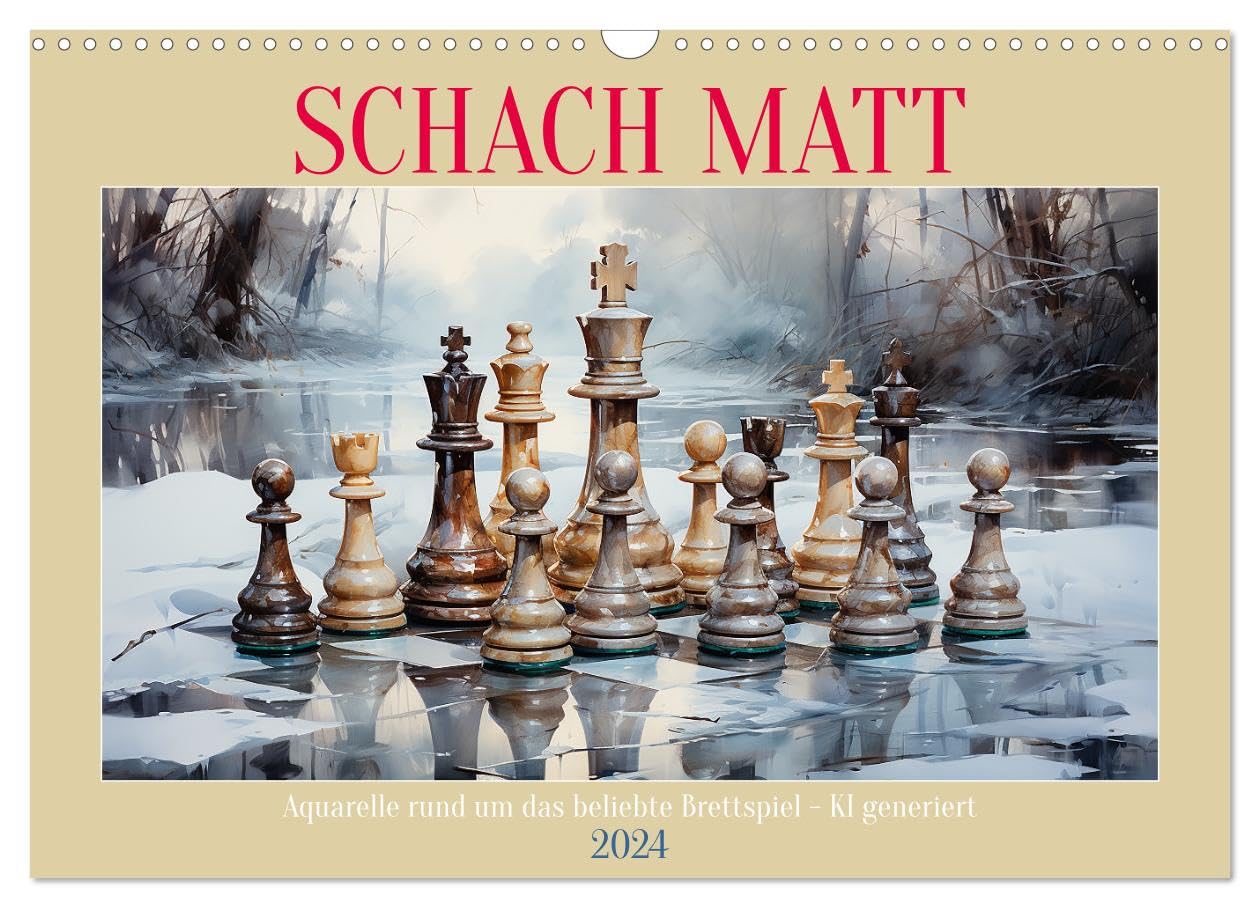 Schach Matt (Wandkalender 2024 DIN A3 quer), CALVENDO Monatskalender: Aquarelle rund um das beliebte Schachspiel - KI generiert (CALVENDO Kunst) Calendars