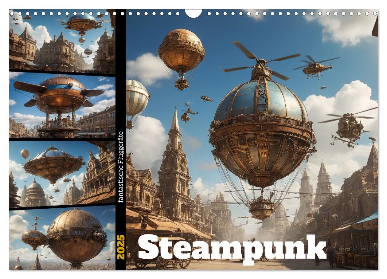 Steampunk - fantastische Fluggeräte (Wandkalender 2025 DIN A3 quer), CALVENDO Monatskalender: Steampunk Flugobjekte: Fantastische Ära (CALVENDO Technologie) Photography