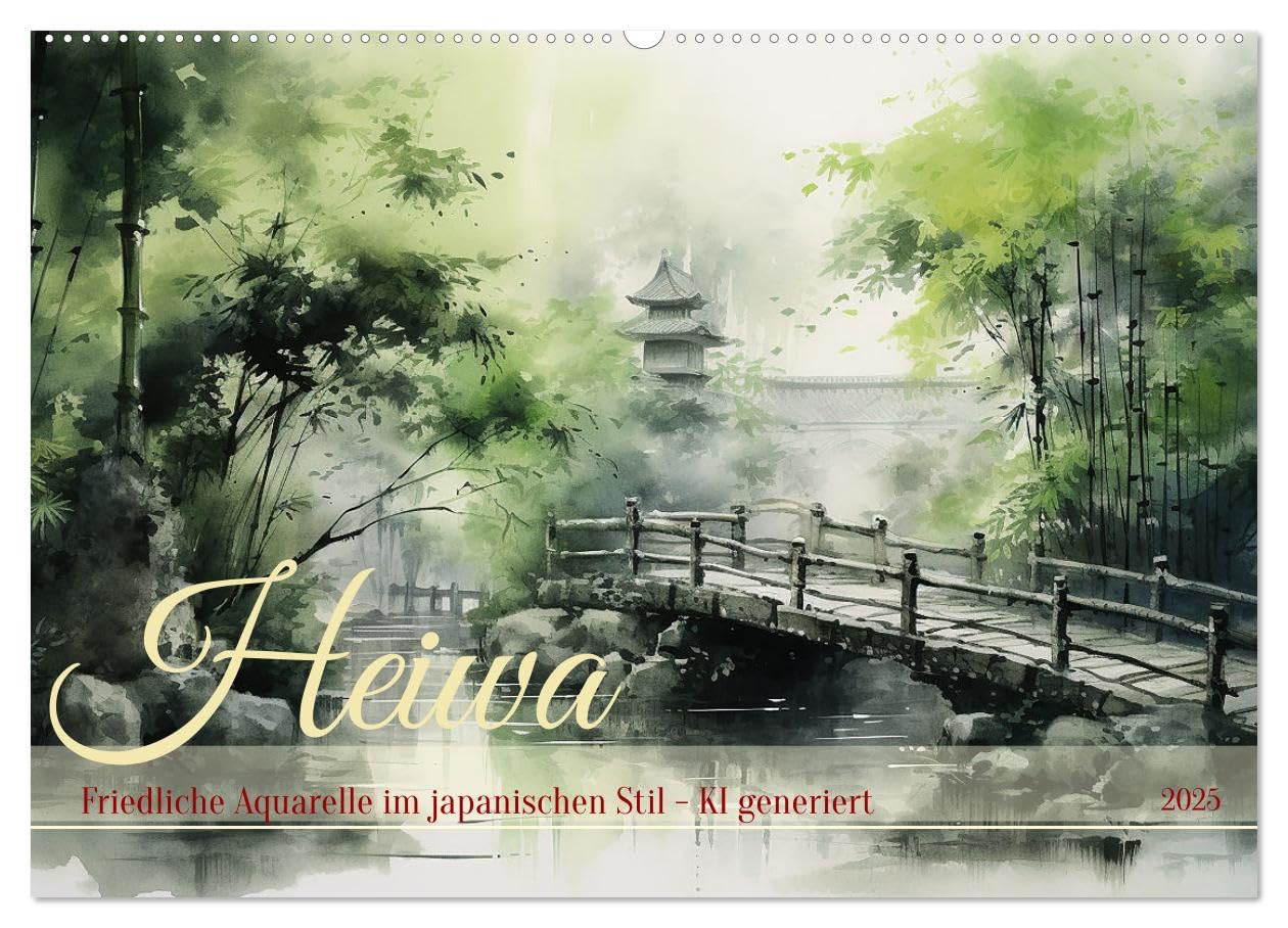 Heiwa - Friedliche Aquarelle im japanischen Stil (Wandkalender 2025 DIN A2 quer), CALVENDO Monatskalender: Landschaftliche Aquarelle im japanischen Stil - KI generiert (CALVENDO Kunst) Social Sciences