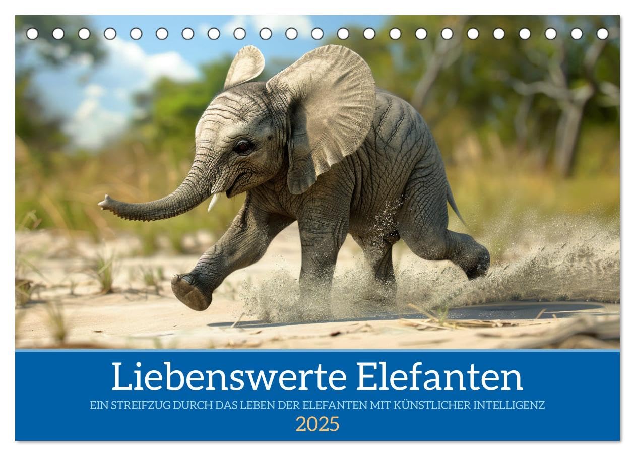 Liebenswerte Elefanten (Tischkalender 2025 DIN A5 quer), CALVENDO Monatskalender: Elefantenzauber - KI Kunst für jeden Monat (CALVENDO Tiere) Leisure, Home & Garden