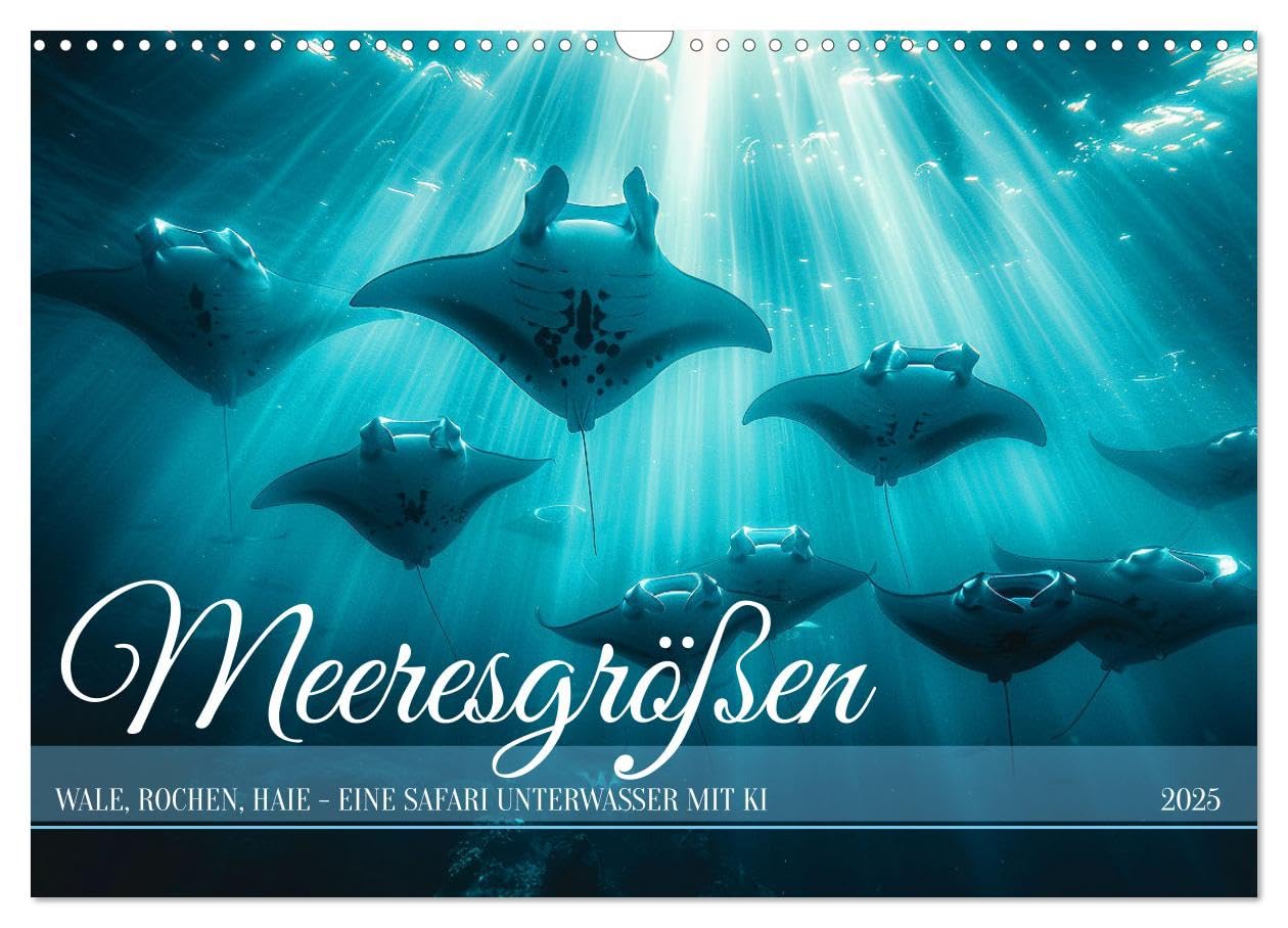 Meeresgrößen (Wandkalender 2025 DIN A3 quer), CALVENDO Monatskalender: Die schwebenden Giganten der Meere - Wale, Rochen, Haie (CALVENDO Tiere) Natural Sciences