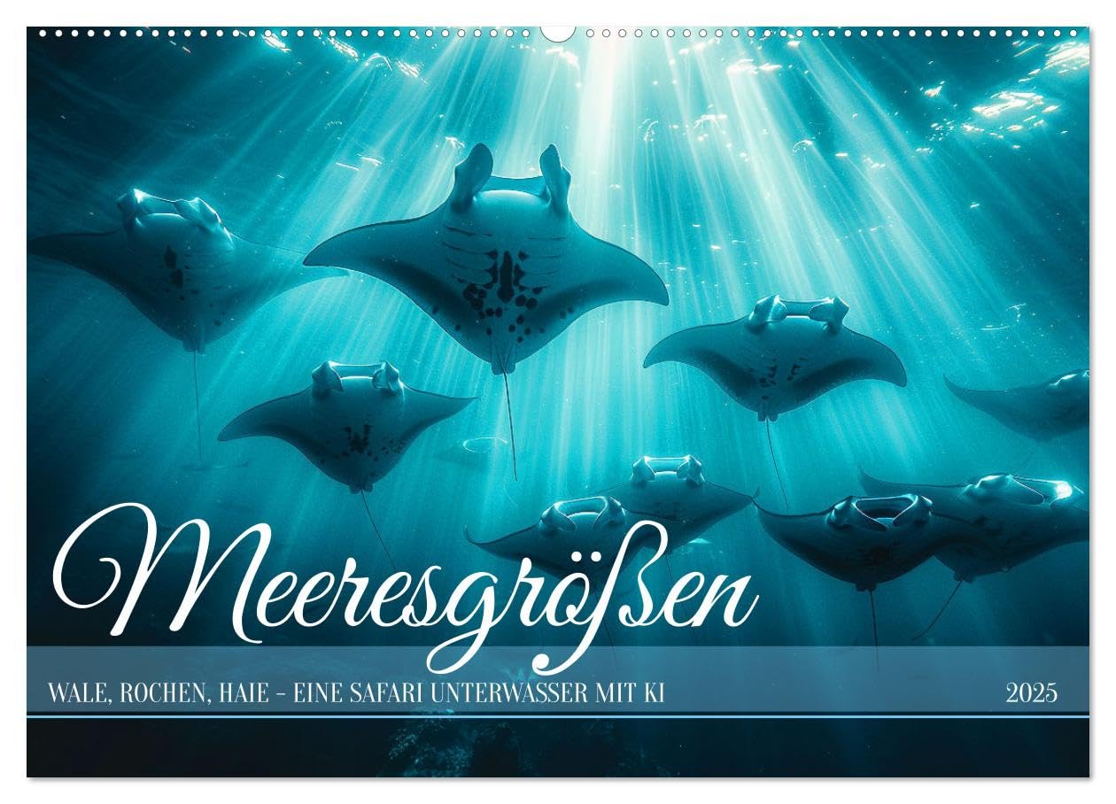 Meeresgrößen (Wandkalender 2025 DIN A2 quer), CALVENDO Monatskalender: Die schwebenden Giganten der Meere - Wale, Rochen, Haie (CALVENDO Tiere) Natural Sciences