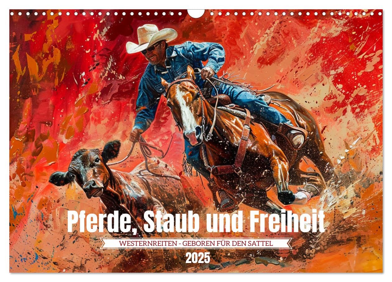 Pferde, Staub und Freiheit (Wandkalender 2025 DIN A3 quer), CALVENDO Monatskalender: Die Faszination des Westernreitens in Gemälden (CALVENDO Menschen) Film, Art & Culture