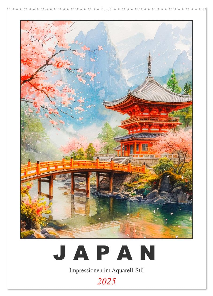 Japan. Impressionen im Aquarell-Stil (Wandkalender 2025 DIN A2 hoch), CALVENDO Monatskalender: Die Schönheit Japans in künstlerischen Bildern (CALVENDO Orte) Film, Art & Culture