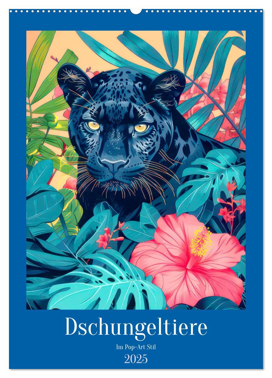 Dschungeltiere im Pop-Art Stil (Wandkalender 2025 DIN A2 hoch), CALVENDO Monatskalender: Exotische Bewohner des Dschungels (CALVENDO Tiere) Natural Sciences