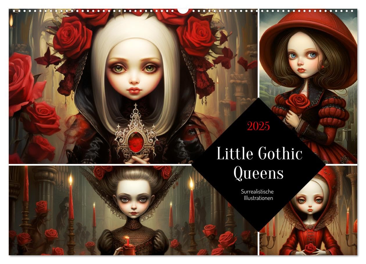 Little Gothic Queens. Surrealistische Illustrationen (Wandkalender 2025 DIN A2 quer), CALVENDO Monatskalender: Ein mystischer Kalender voll düsterer Schönheit (CALVENDO Kunst) Film, Art & Culture
