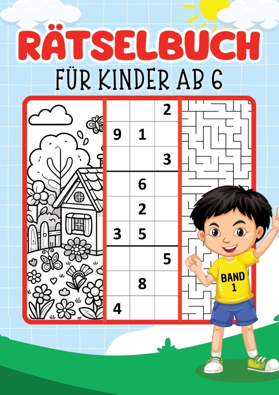 Rätselbuch für Kinder - Band 1: Rätselblock Kinder | drei Rätseln (Sudoku 4x4, Labyrinth und Ausmalbilder) für jeden Tag mit 90 Rätseln inkl. Lösungen ... für Kinder (Rätsel für Kinder mit ISAM) Leisure & Fun