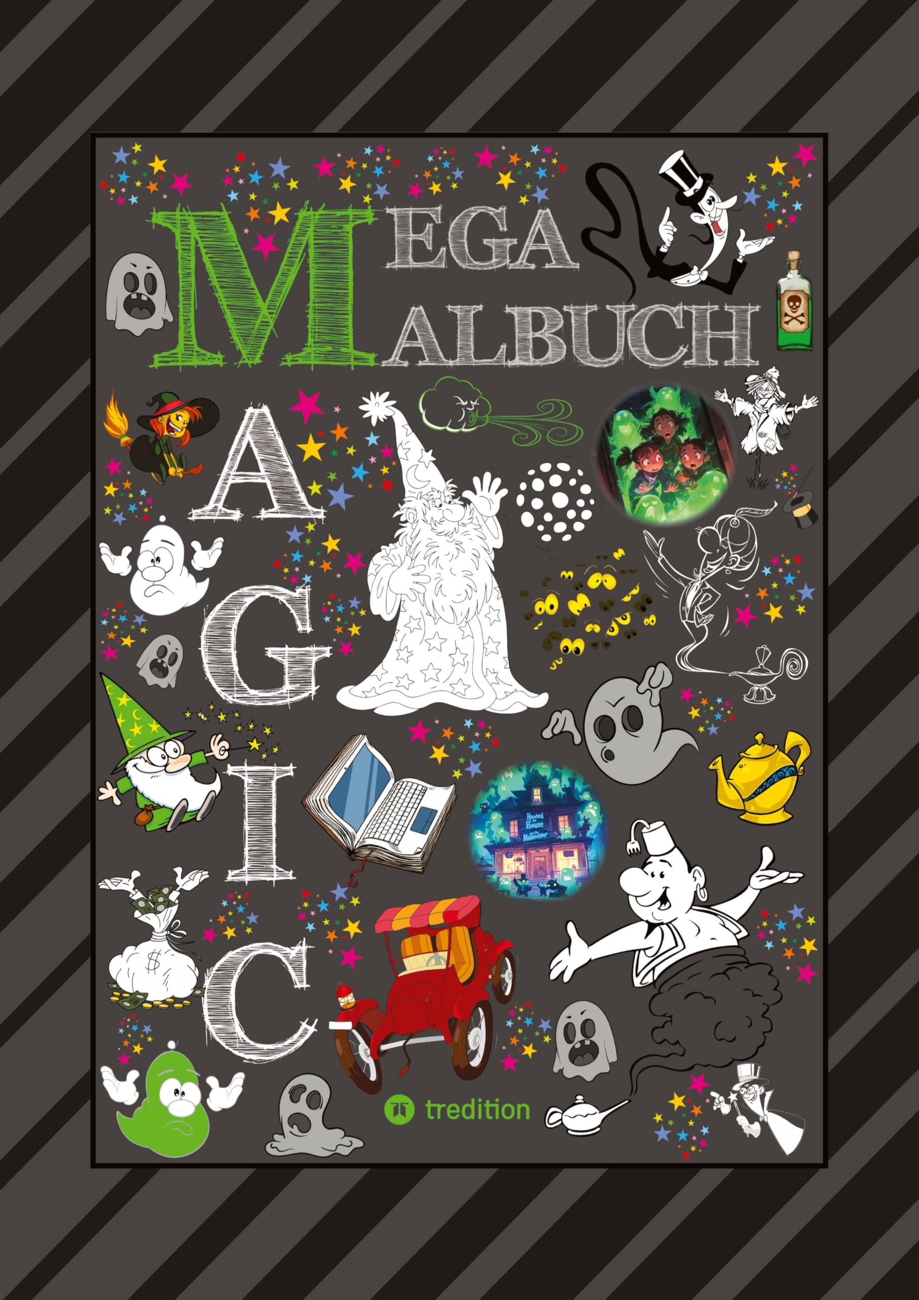 MEGA MALBUCH - 300 SEITEN MAGISCHE MOTIVE - MAGIER - HEXEN - GEISTER - ZAUBEREIN - FEEN - ELVEN - ALADDIN - ZAUBERSTERNE Cartoons