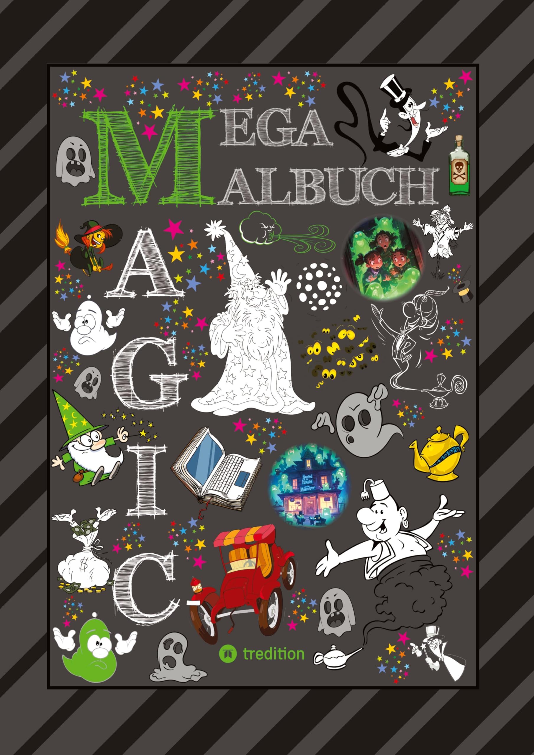 MEGA MALBUCH - 300 SEITEN MAGISCHE MOTIVE - MAGIER - HEXEN - GEISTER - ZAUBEREIN - FEEN - ELVEN - ALADDIN - ZAUBERSTERNE Cartoons