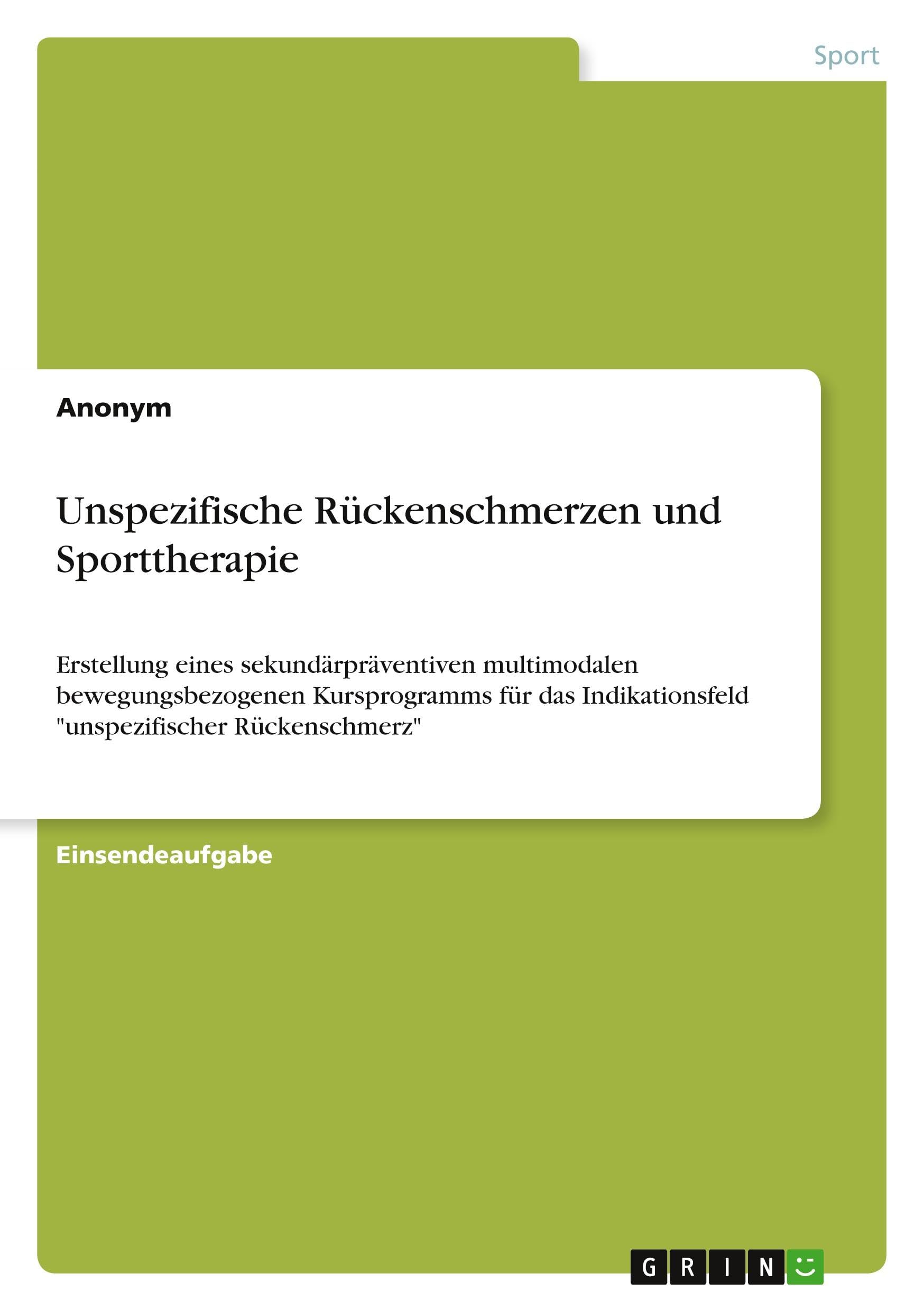 Unspezifische Rückenschmerzen und Sporttherapie: Erstellung eines sekundärpräventiven multimodalen bewegungsbezogenen Kursprogramms für das Indikationsfeld "unspezifischer Rückenschmerz" Leisure & Fun