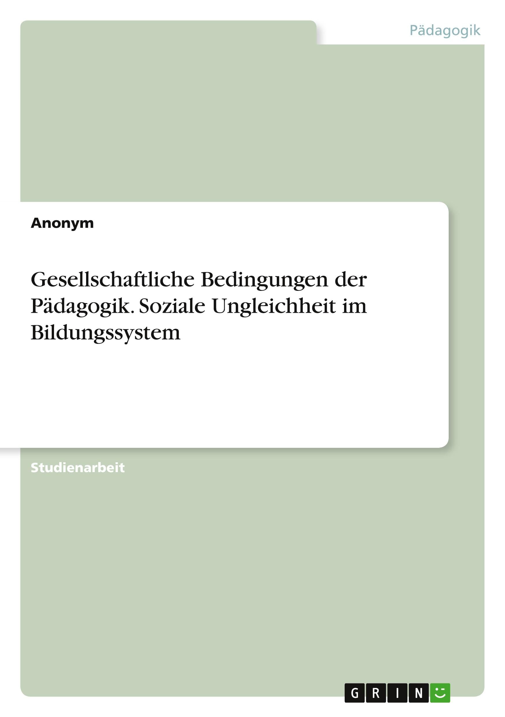 Gesellschaftliche Bedingungen der Pädagogik. Soziale Ungleichheit im Bildungssystem Non-fiction