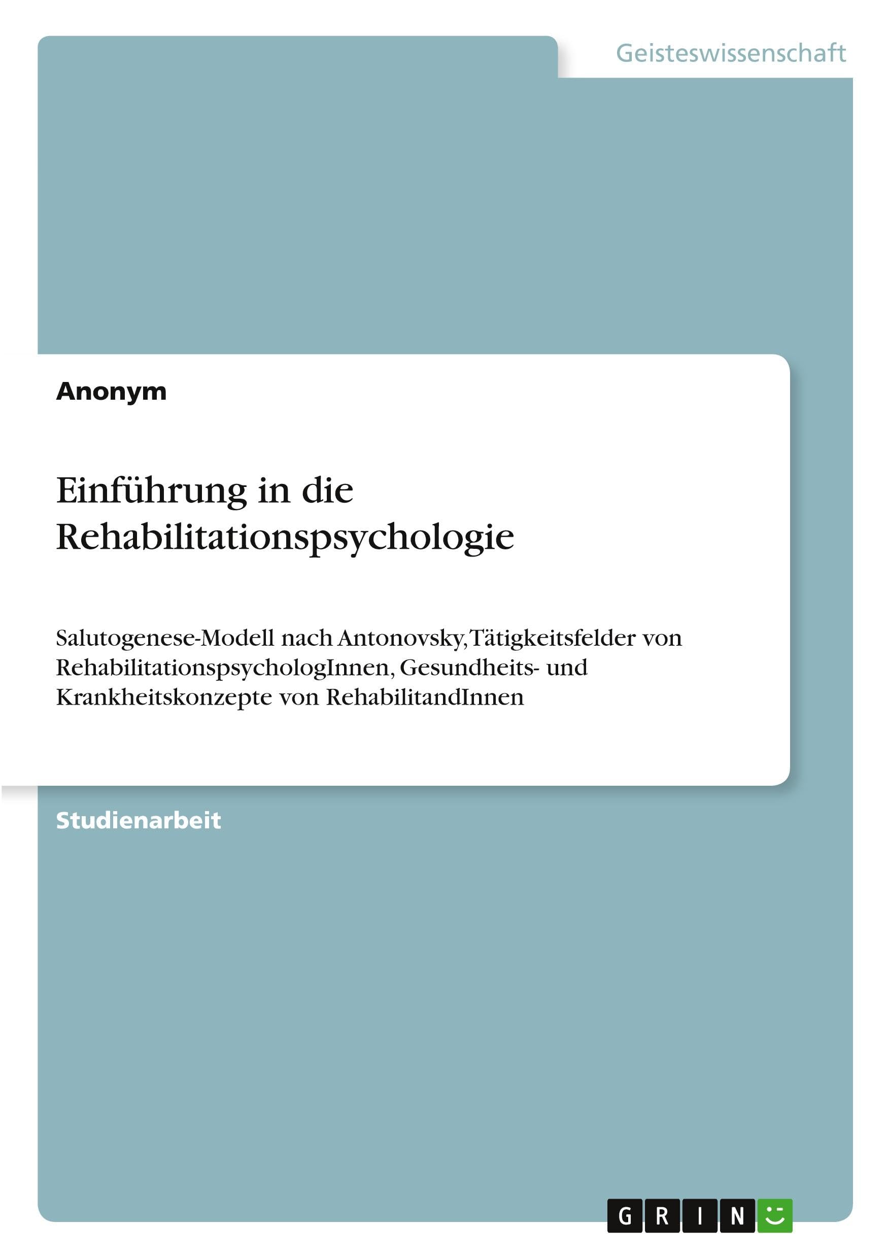Einführung in die Rehabilitationspsychologie Psychology