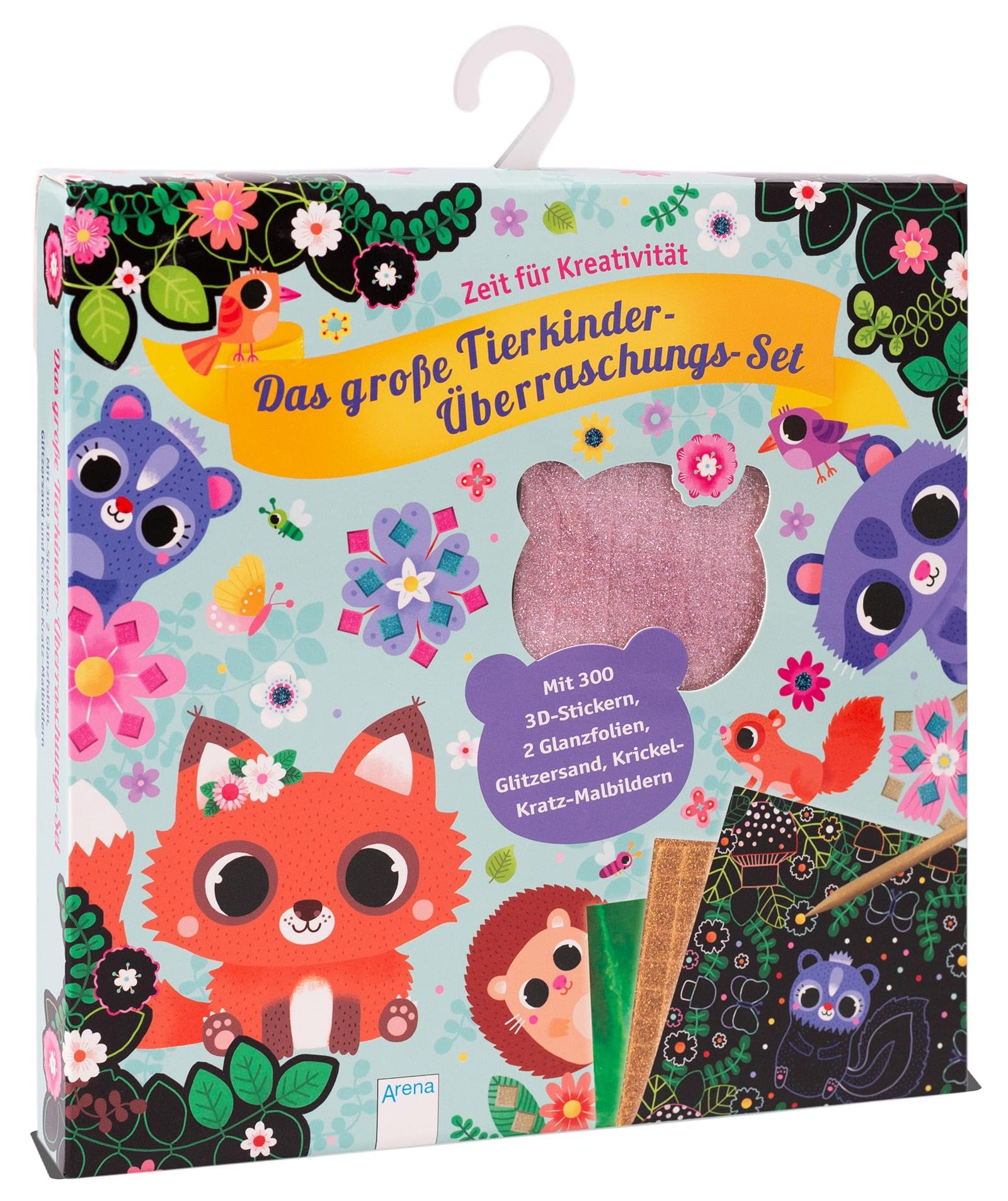 Das große Tierkinder-Überraschungs-Set. Mit 300 3D-Stickern, 2 Glanzfolien, Glitzersand und Krickel-Kratz-Malbildern book