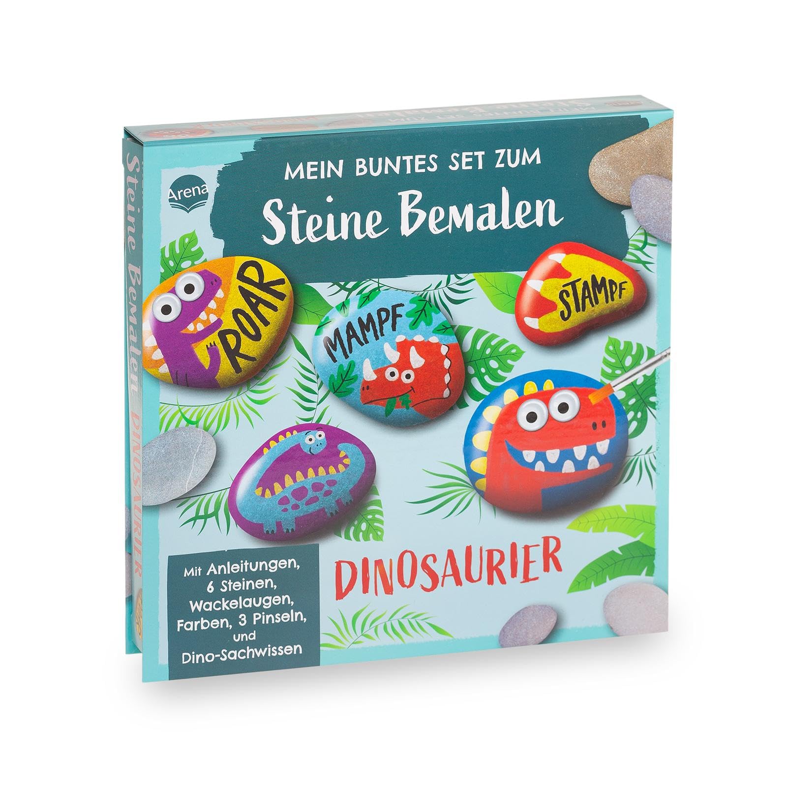 Mein buntes Set zum Steine Bemalen. Dinosaurier: Set mit 6 Steinen, 6 Farben, 3 Pinseln, Wackelaugen-Aufkleber sowie einem Heft mit Anleitungen und Dino-Sachwissen, ab 8 Jahren (Zeit für Kreativität) Arts & Music