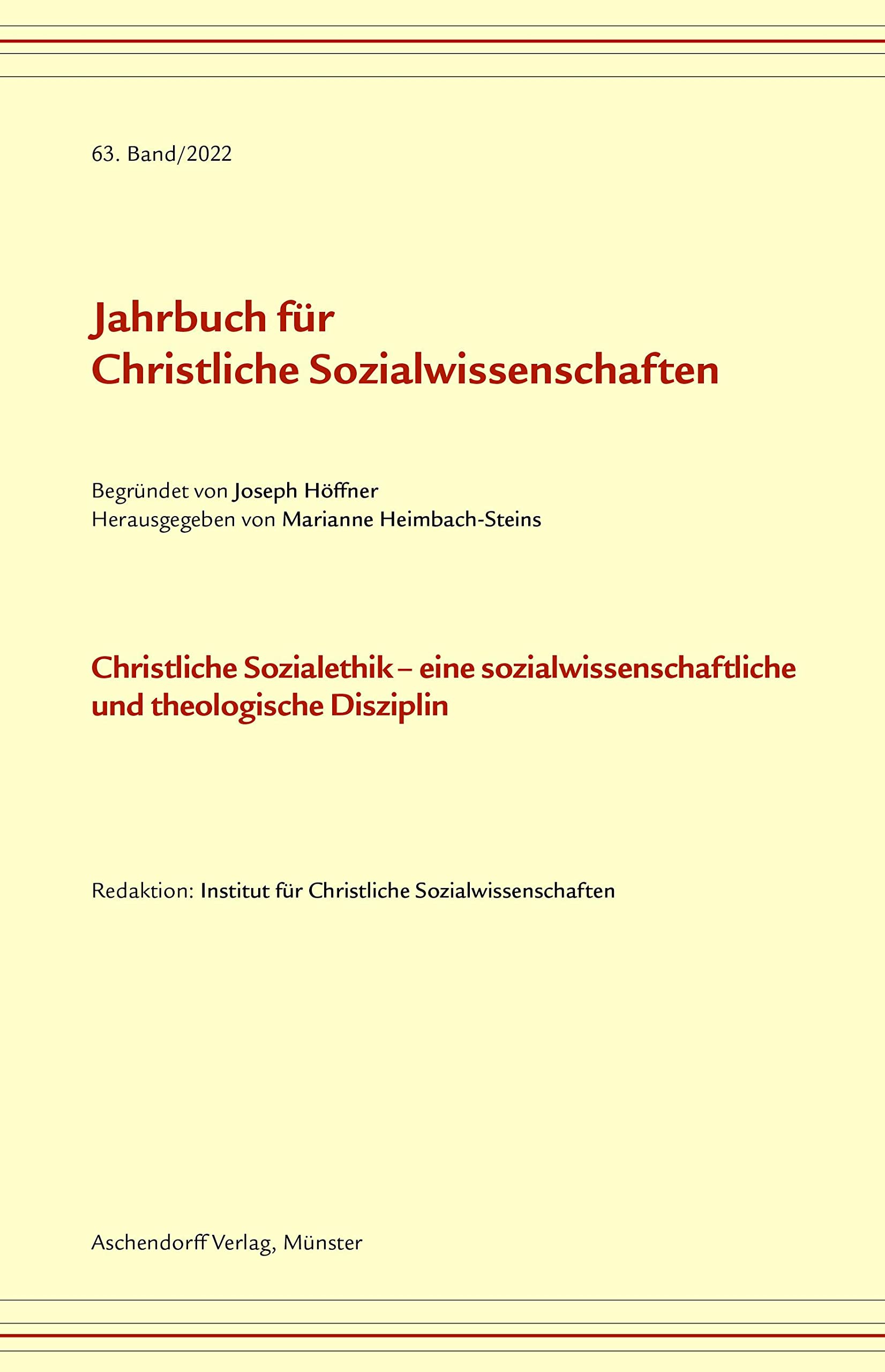 Jahrbuch für christliche Sozialwissenschaften / Jahrbuch für Christliche Sozialwissenschaft, Band 63/2022 Social Sciences