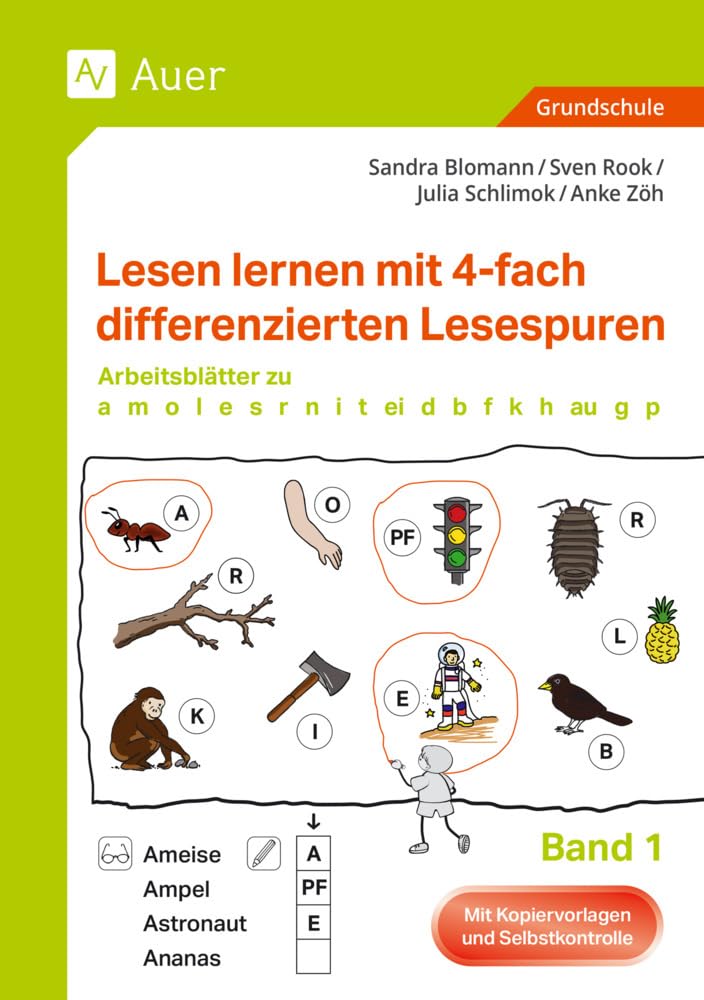 Lesen lernen mit 4-fach differenzierten Lesespuren: Arbeitsblätter zu a, m, o, l, e, s, r, n, i, t, ei, d, b, f, k, h, au, g, p (1. Klasse) (Lesespurgeschichten Grundschule) Learning & Reference