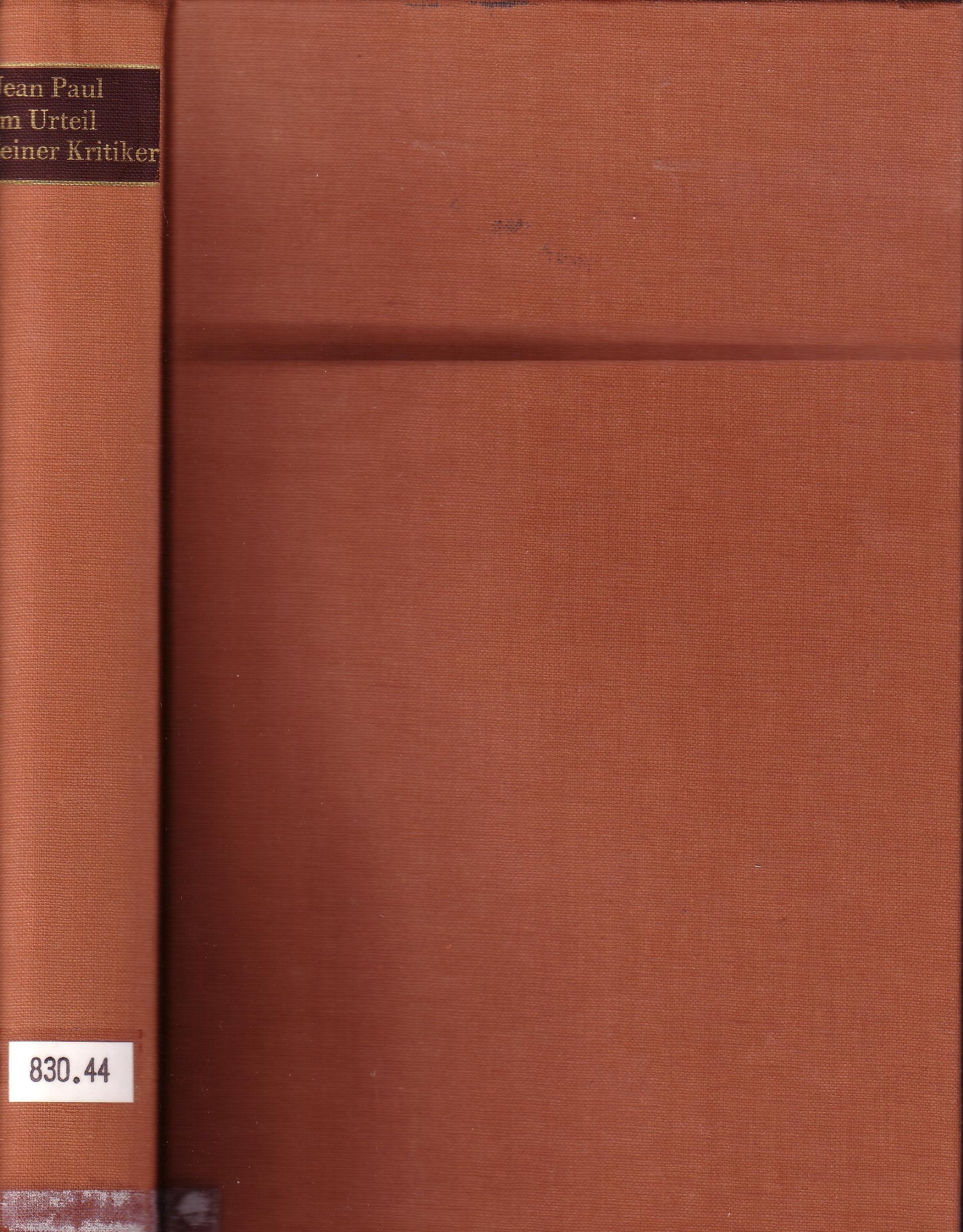 Jean Paul im Urteil seiner Kritiker Professional & Reference Books