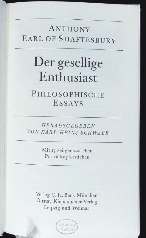 Der gesellige Enthusiast: Philosophische Essays (Bibliothek des 18. Jahrhunderts) Books