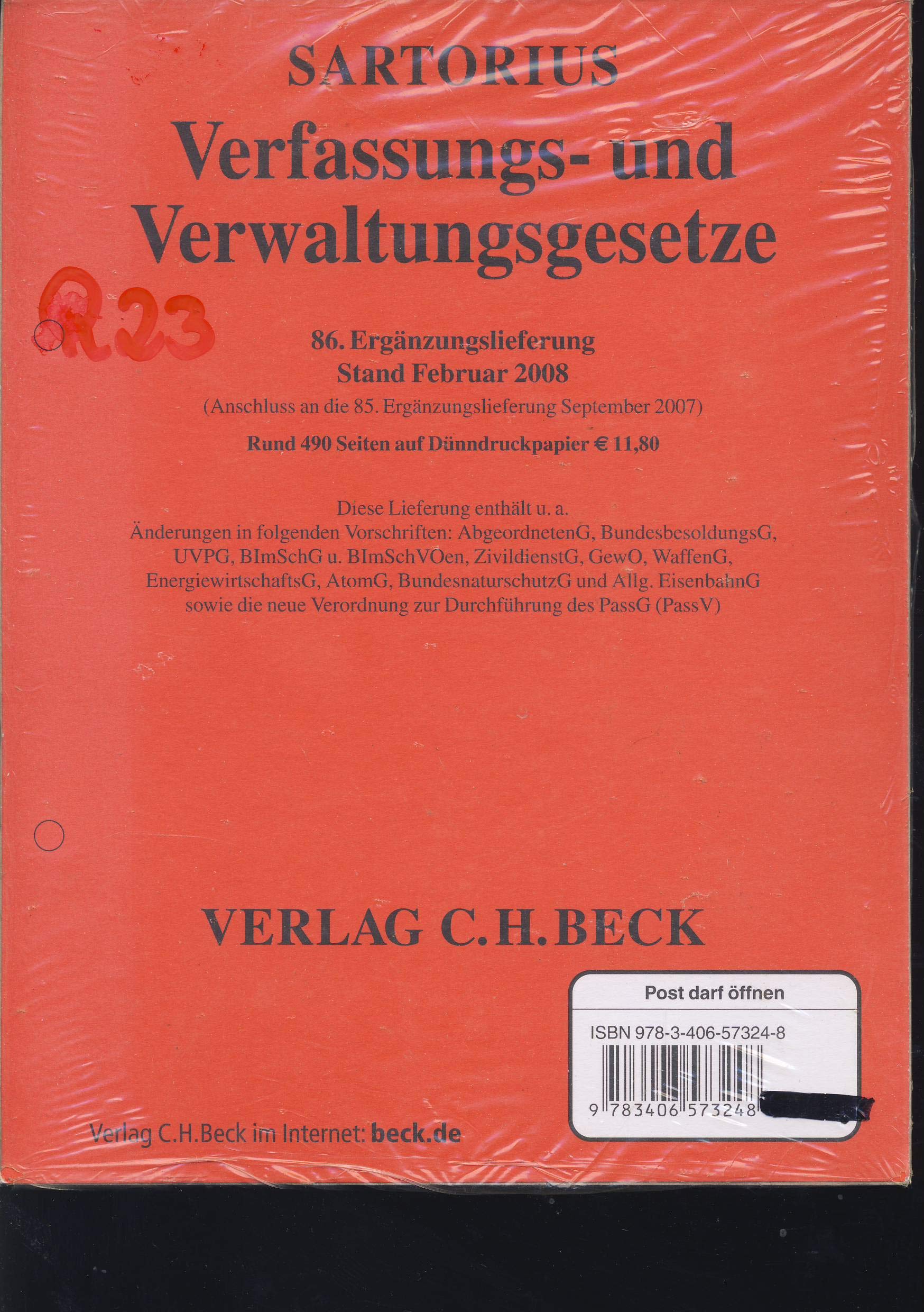 Verfassungs- und Verwaltungsgesetze 86. Ergänzungslieferung: Rechtsstand: Februar 2008 Law