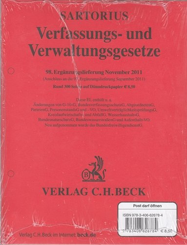Verfassungs- und Verwaltungsgesetze 98. Ergänzungslieferung: Rechtsstand: 1. November 2011 Law