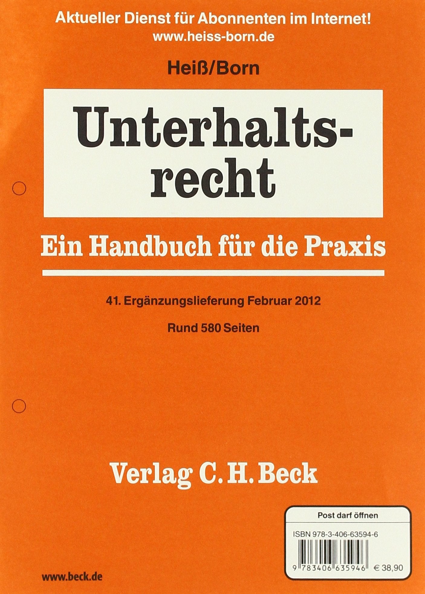 Unterhaltsrecht 41. Ergänzungslieferung: Rechtsstand: 1. Februar 2012 Law