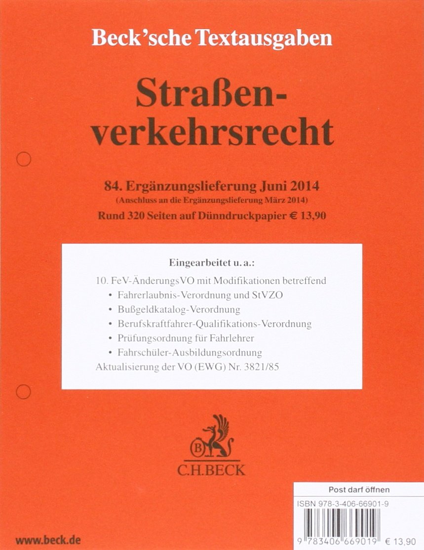 Straßenverkehrsrecht 84. Ergänzungslieferung: Rechtsstand: 15. Juni 2014 Law