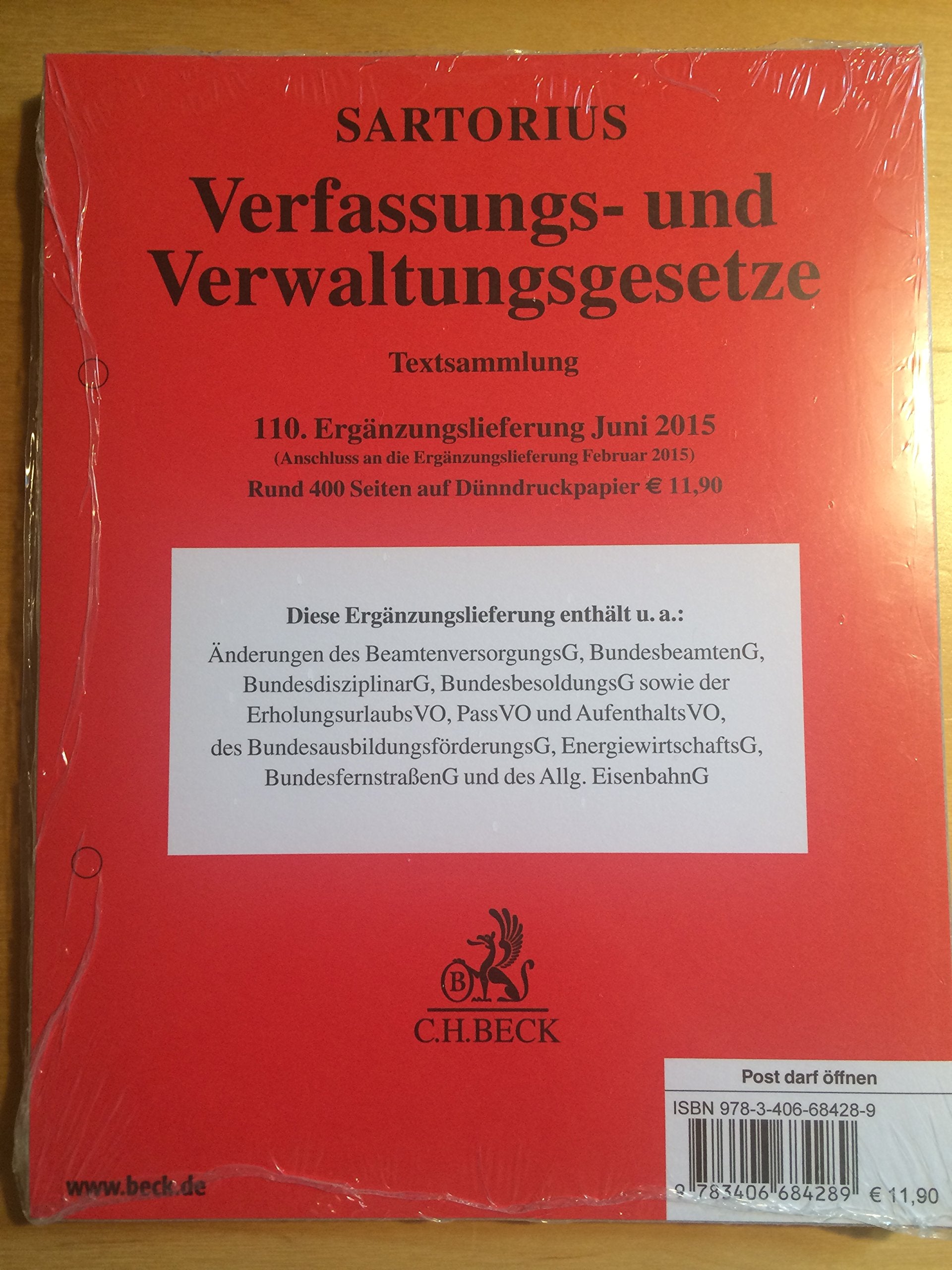 Verfassungs- und Verwaltungsgesetze 110. Ergänzungslieferung: Rechtsstand: 1. Juni 2015 Law