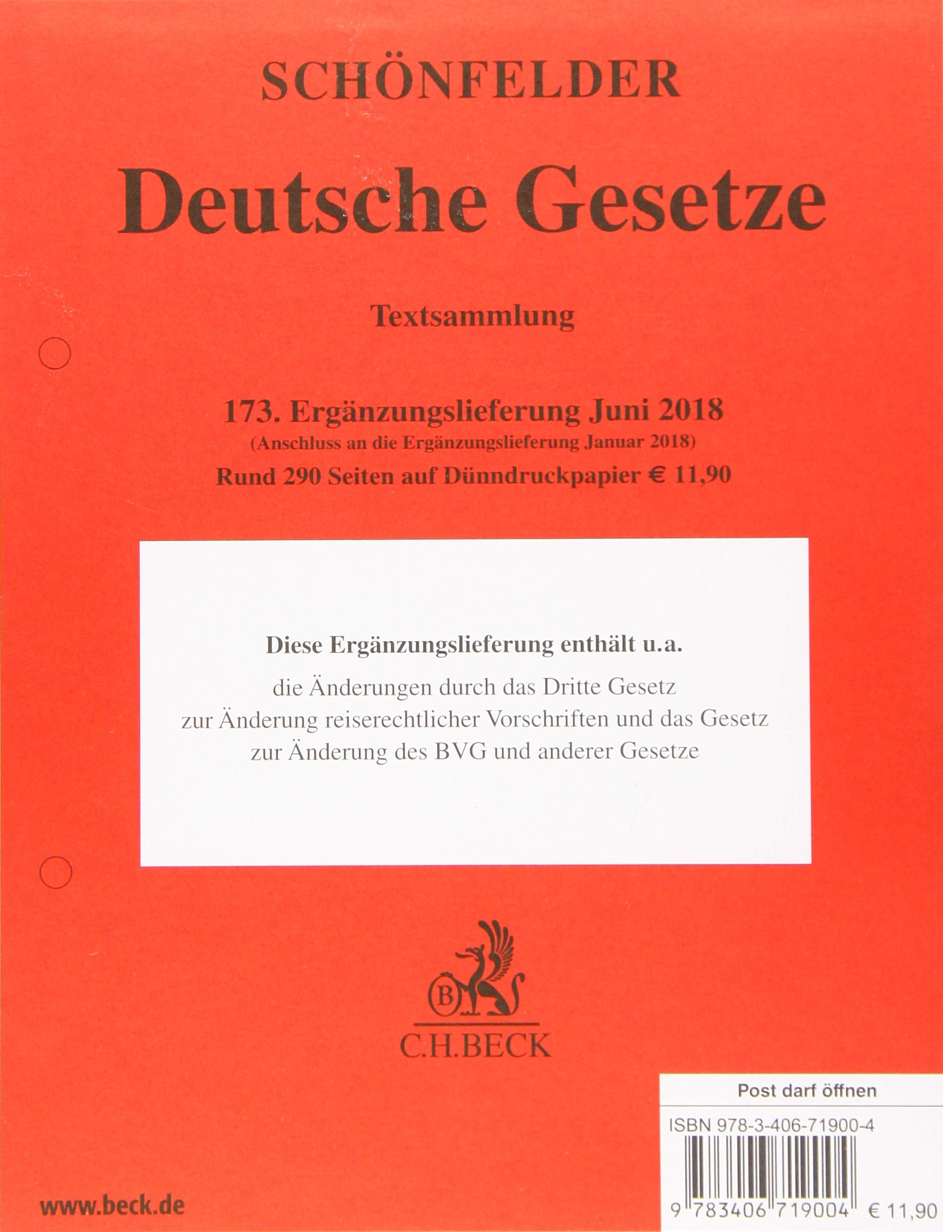 Deutsche Gesetze  173. Ergänzungslieferung Law