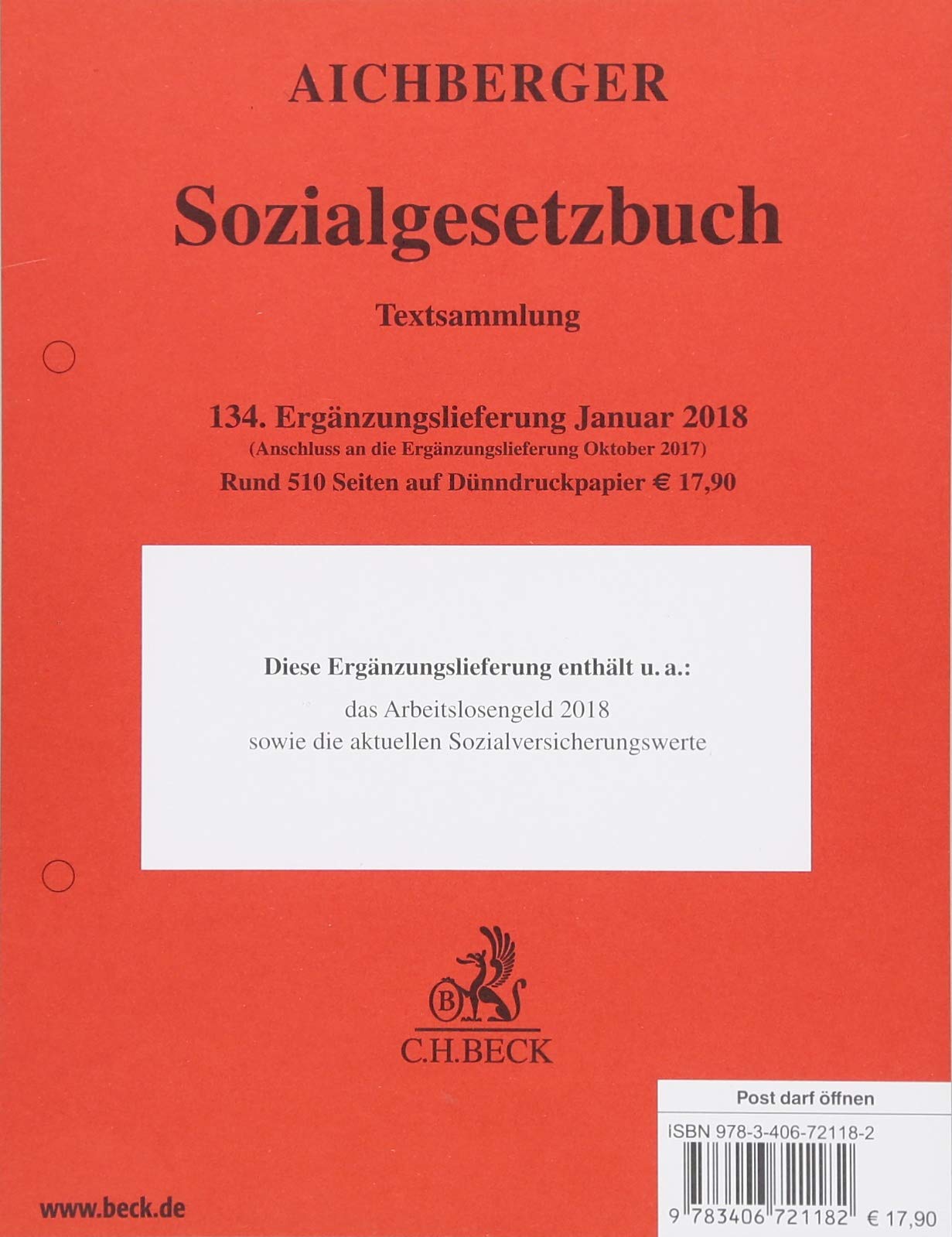 Sozialgesetzbuch  134. Ergänzungslieferung Law