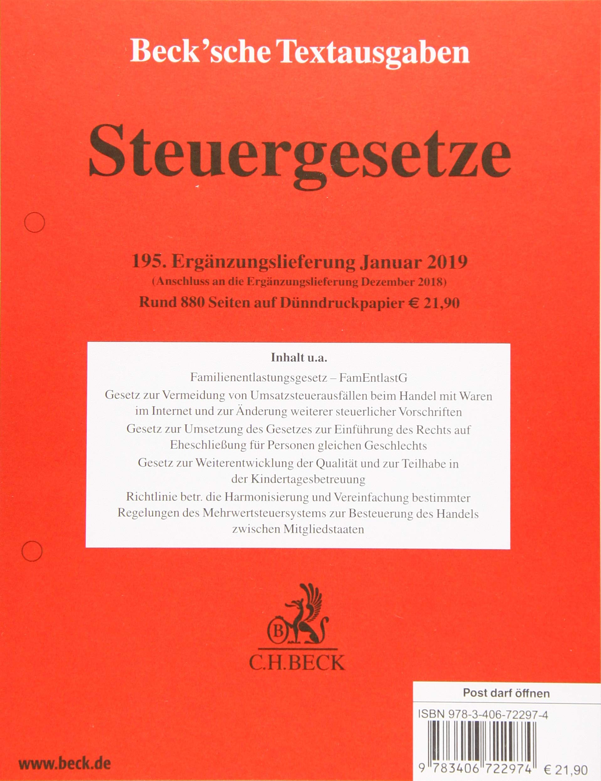 Steuergesetze  195. Ergänzungslieferung Law