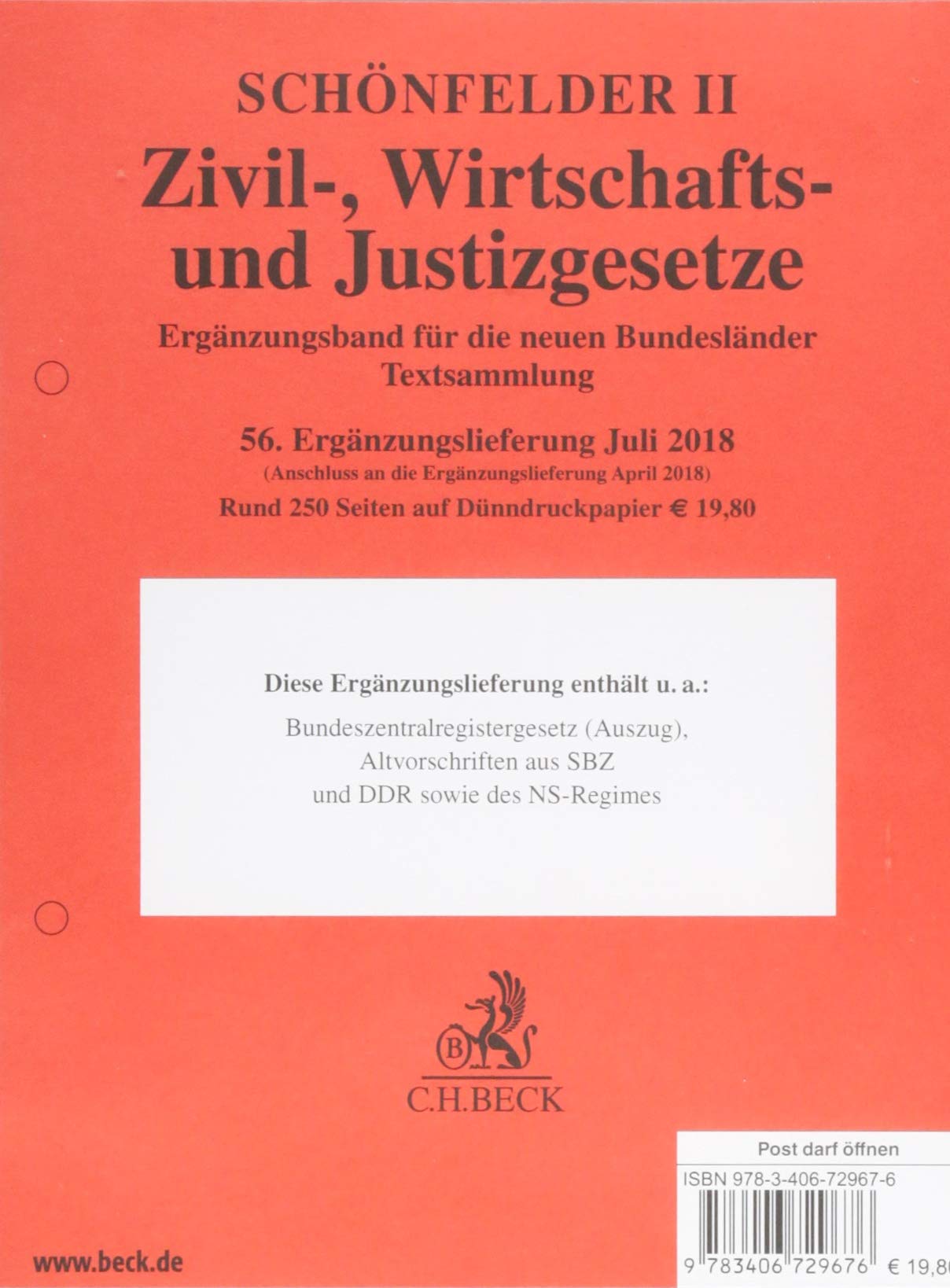 Zivil-, Wirtschafts- und Justizgesetze für die neuen Bundesländer  56. Ergänzungslieferung Law
