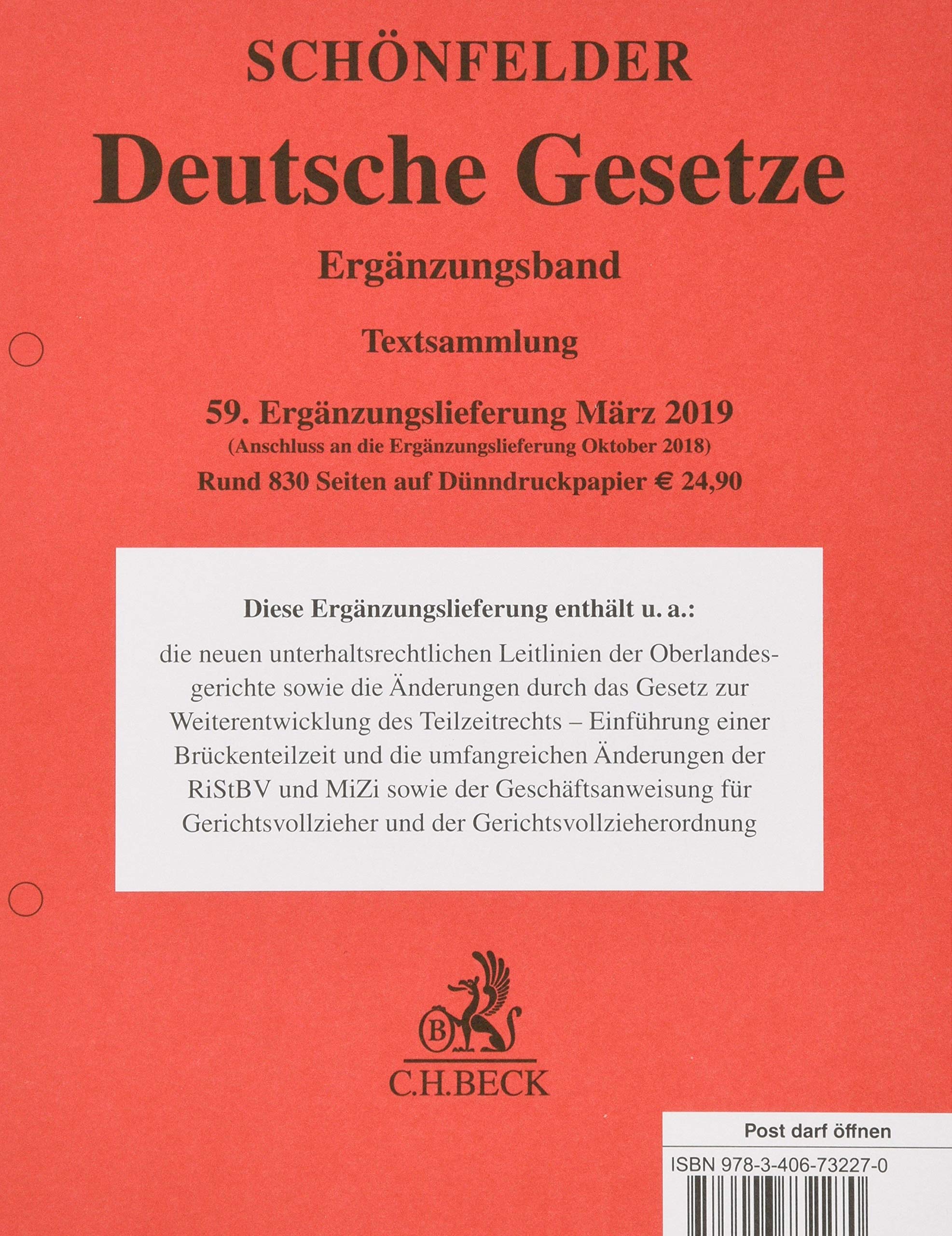 Deutsche Gesetze Ergänzungsband 59. Ergänzungslieferung: Rechtsstand: 15. März 2019 Law