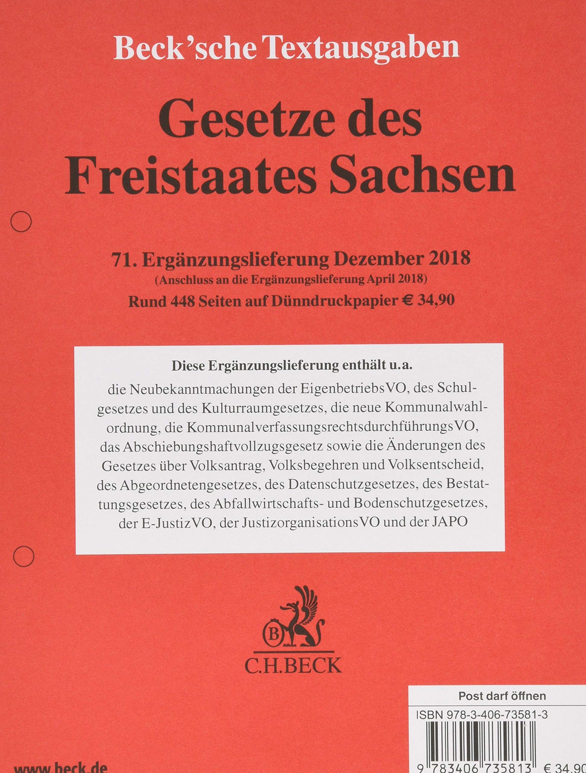 Gesetze des Freistaates Sachsen  71. Ergänzungslieferung book